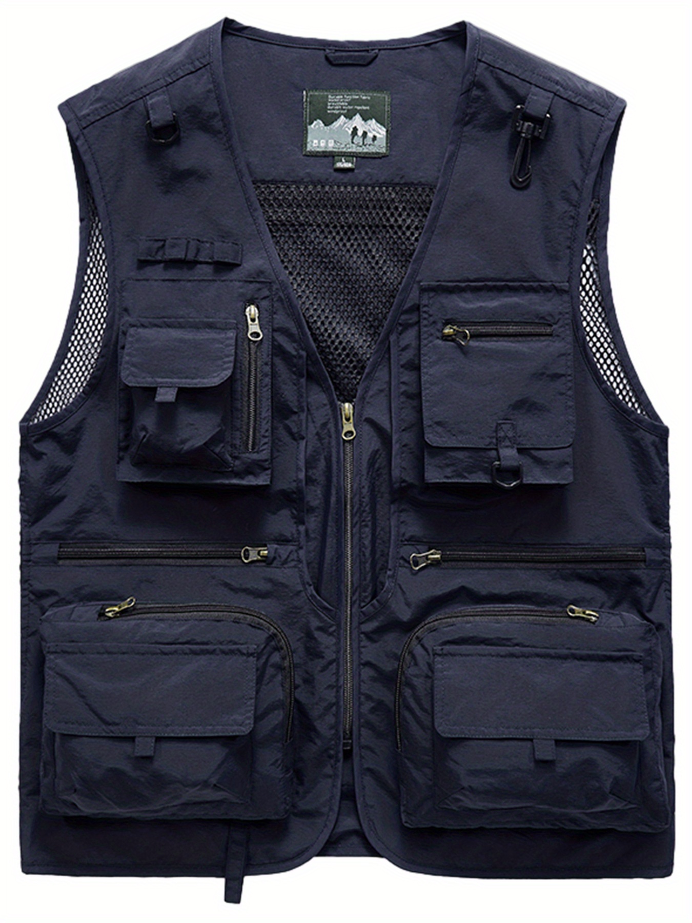 Zipper Pockets Cargo Vest, Men's Casual V Neck Zip Up Vest For Spring Summer Outdoor Fishing Photography