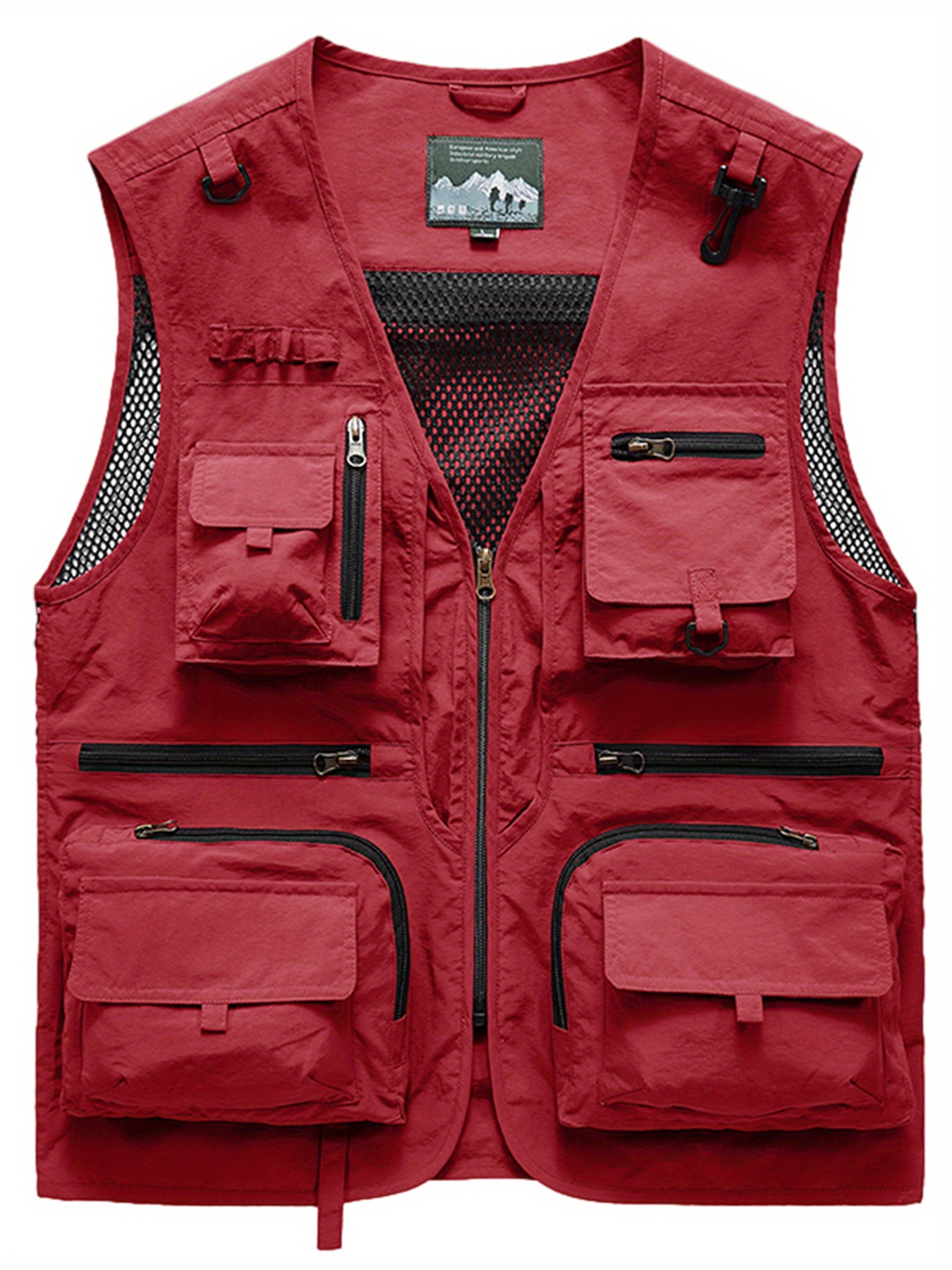 Zipper Pockets Cargo Vest, Men's Casual V Neck Zip Up Vest For Spring Summer Outdoor Fishing Photography