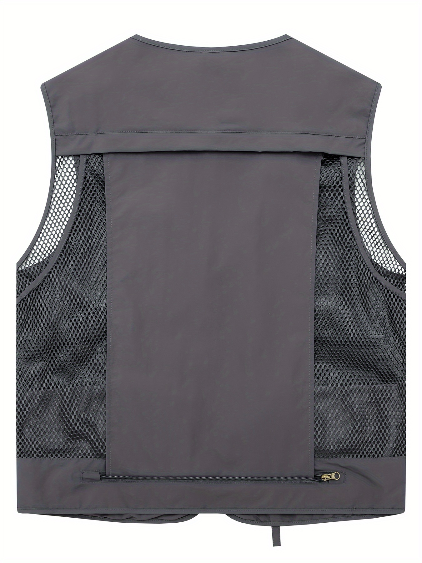 Zipper Pockets Cargo Vest, Men's Casual V Neck Zip Up Vest For Spring Summer Outdoor Fishing Photography