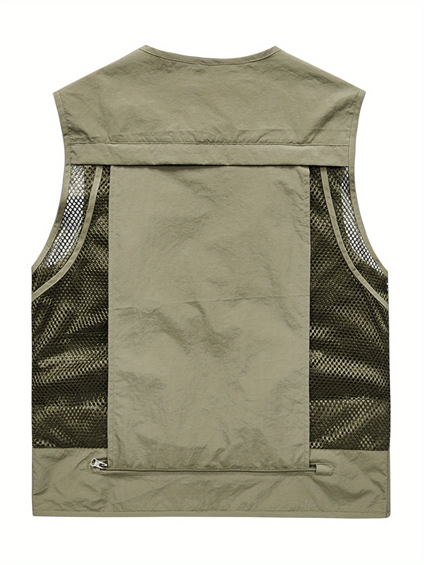 Zipper Pockets Cargo Vest, Men's Casual V Neck Zip Up Vest For Spring Summer Outdoor Fishing Photography