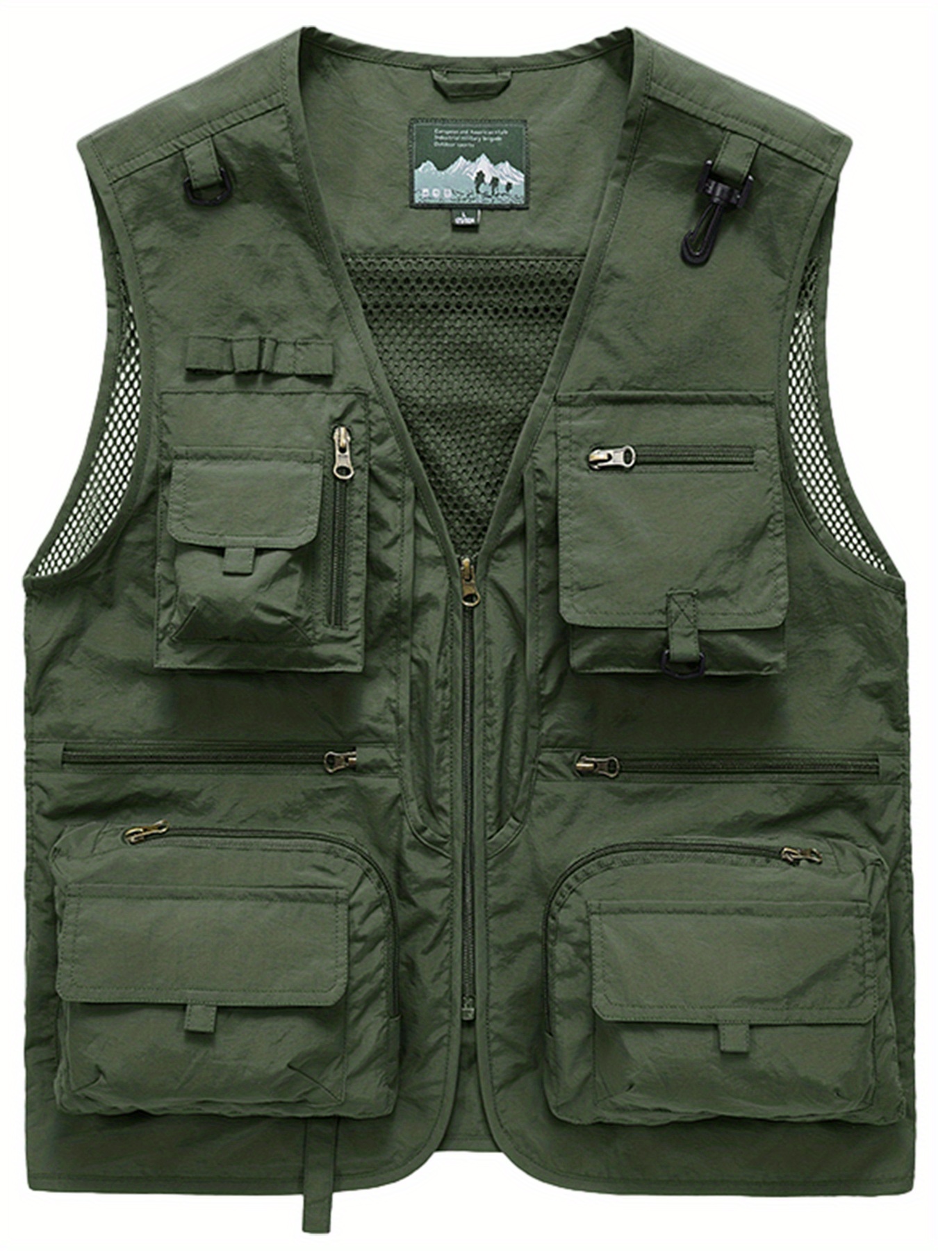 Zipper Pockets Cargo Vest, Men's Casual V Neck Zip Up Vest For Spring Summer Outdoor Fishing Photography