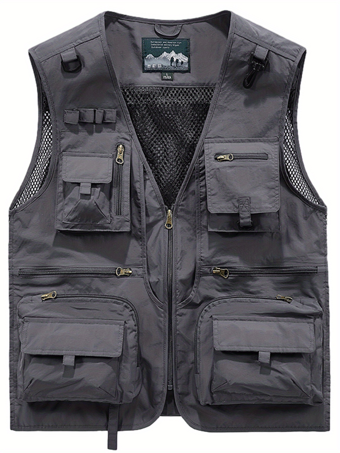 Zipper Pockets Cargo Vest, Men's Casual V Neck Zip Up Vest For Spring Summer Outdoor Fishing Photography