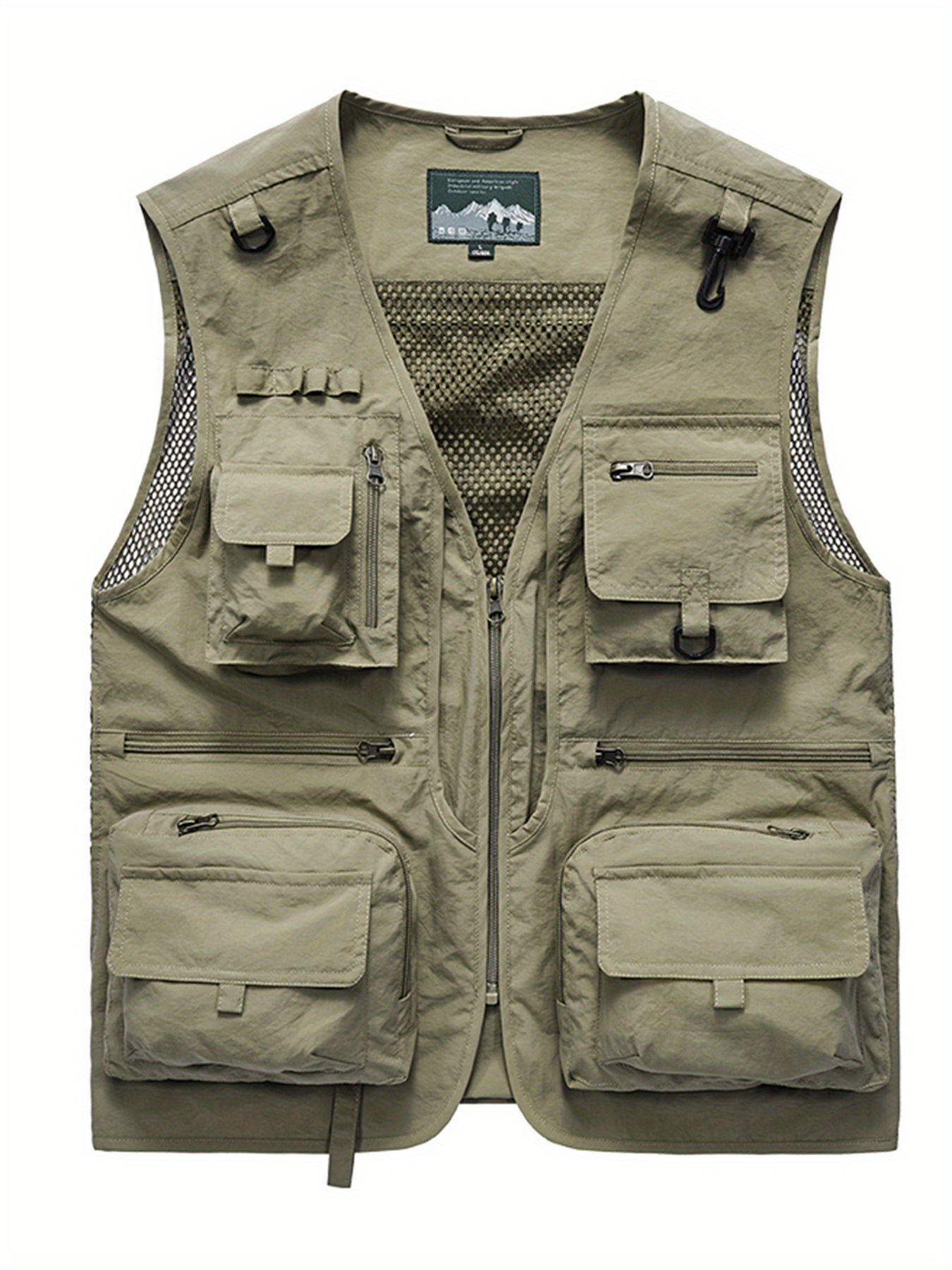Zipper Pockets Cargo Vest, Men's Casual V Neck Zip Up Vest For Spring Summer Outdoor Fishing Photography