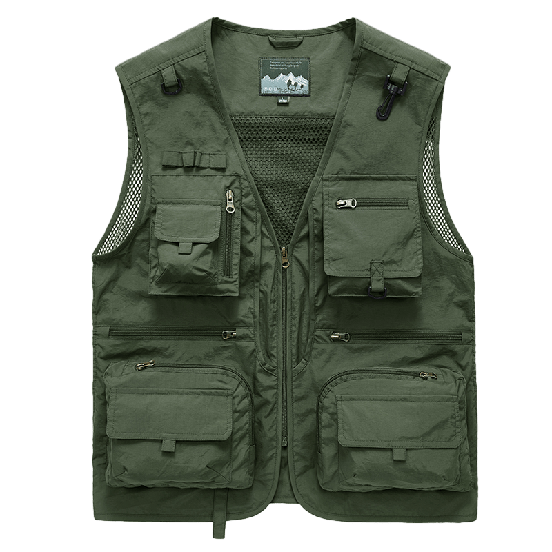 Zipper Pockets Cargo Vest, Men's Casual V Neck Zip Up Vest For Spring Summer Outdoor Fishing Photography
