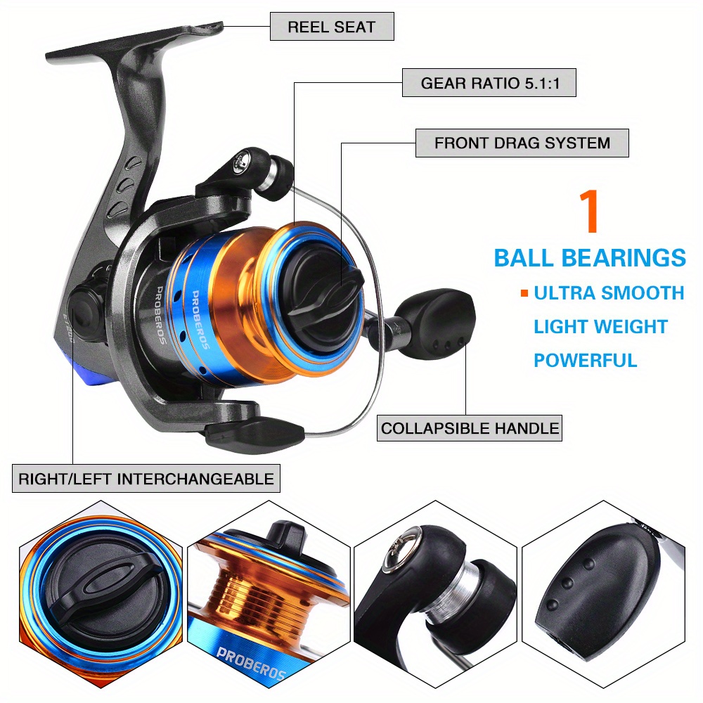 PROBEROS Complete Fishing Kit: 4.9ft-7.9ft Lightweight Glass Steel Spinning Rod & Reel Combo, Colorful Lures, Sinkers, Hooks with Camo Storage Bag - Perfect for Freshwater & Saltwater, Fishing Hooks