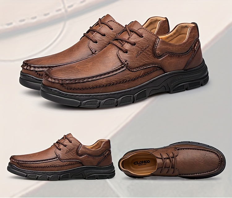 CLOHOO Brand Handmade Shoes with Thick Rubber Soles, Suitable for Business And Casual Wear for Men. Comfortable, Breathable, Lace-Up, Durable, Soft-Soled Casual Shoes for Men.