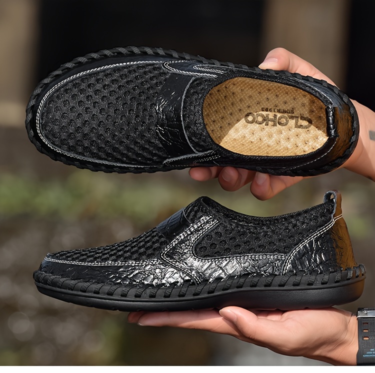 CLOHOO Men's Solid Casual Mesh Loafers, Breathable Non Slip Slip On Shoes For Outdoor Walking And Driving, Spring Summer And Autumn