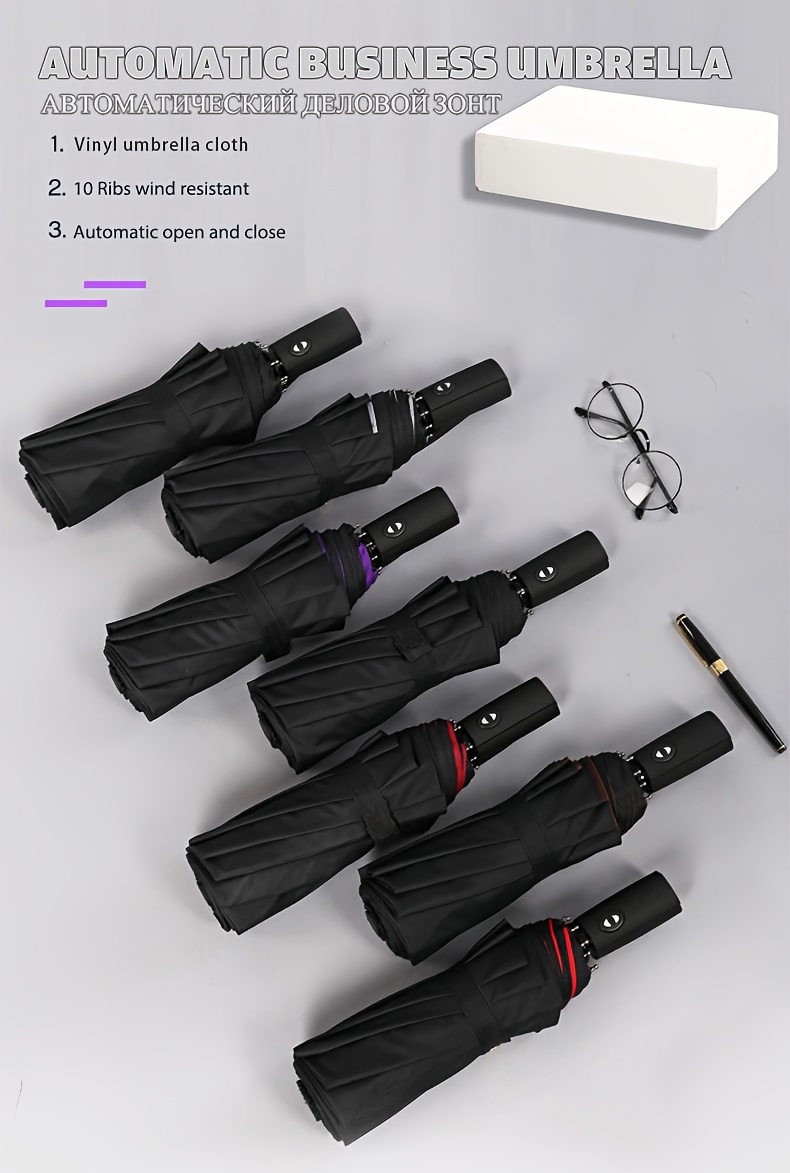 Automatic Open/Close, Windproof Tri-Fold Umbrella - Durable, Thickened Canopy for Enhanced Rain Protection, Ideal for Business Use, Automatic Folding Umbrella