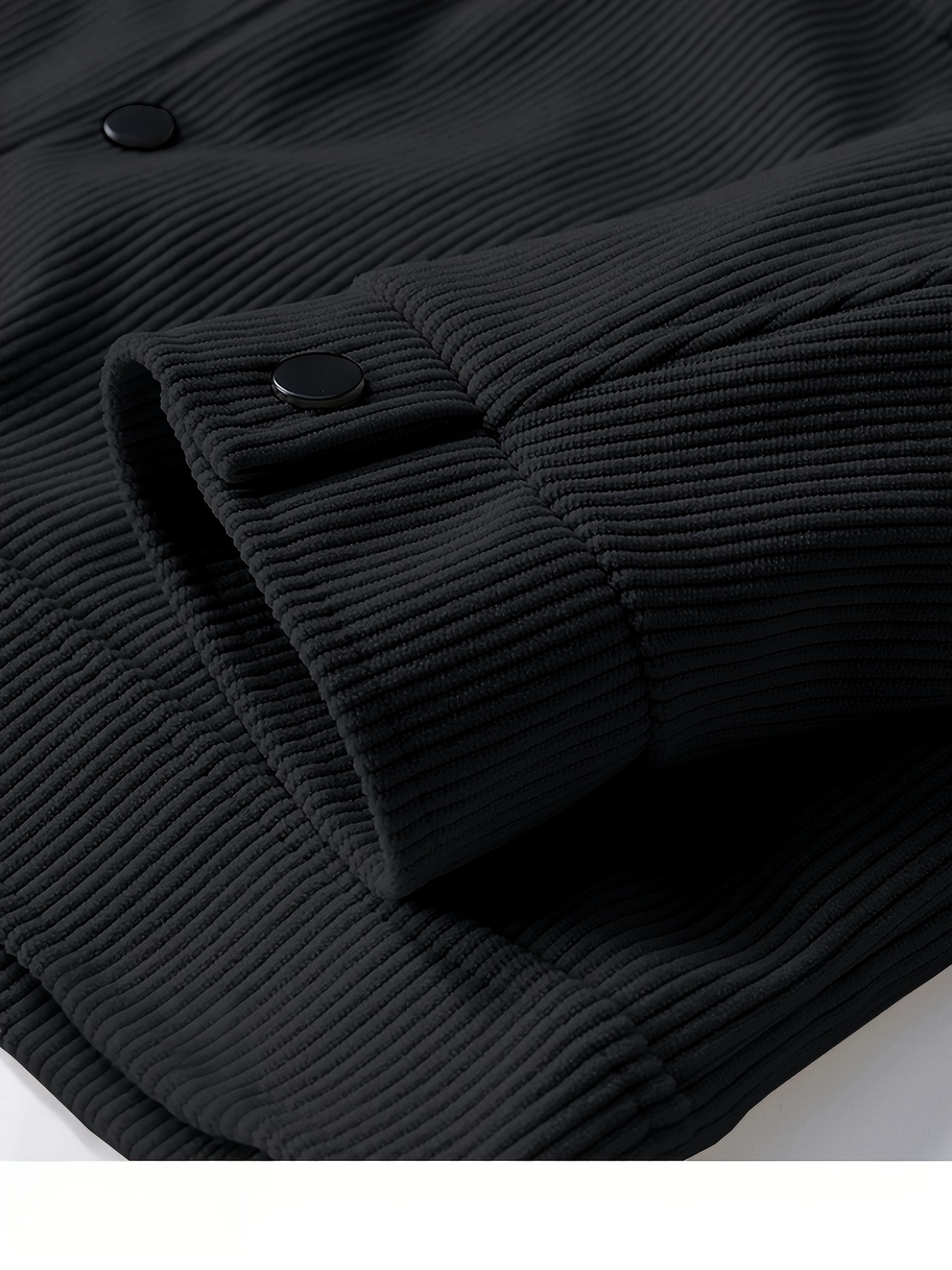 Men's Corduroy Cargo Jacket - Black, Multi-Pocket Design with Flap Pockets, Button-Up Front, Long Sleeve, Casual Style, Machine Washable, Polyester Material