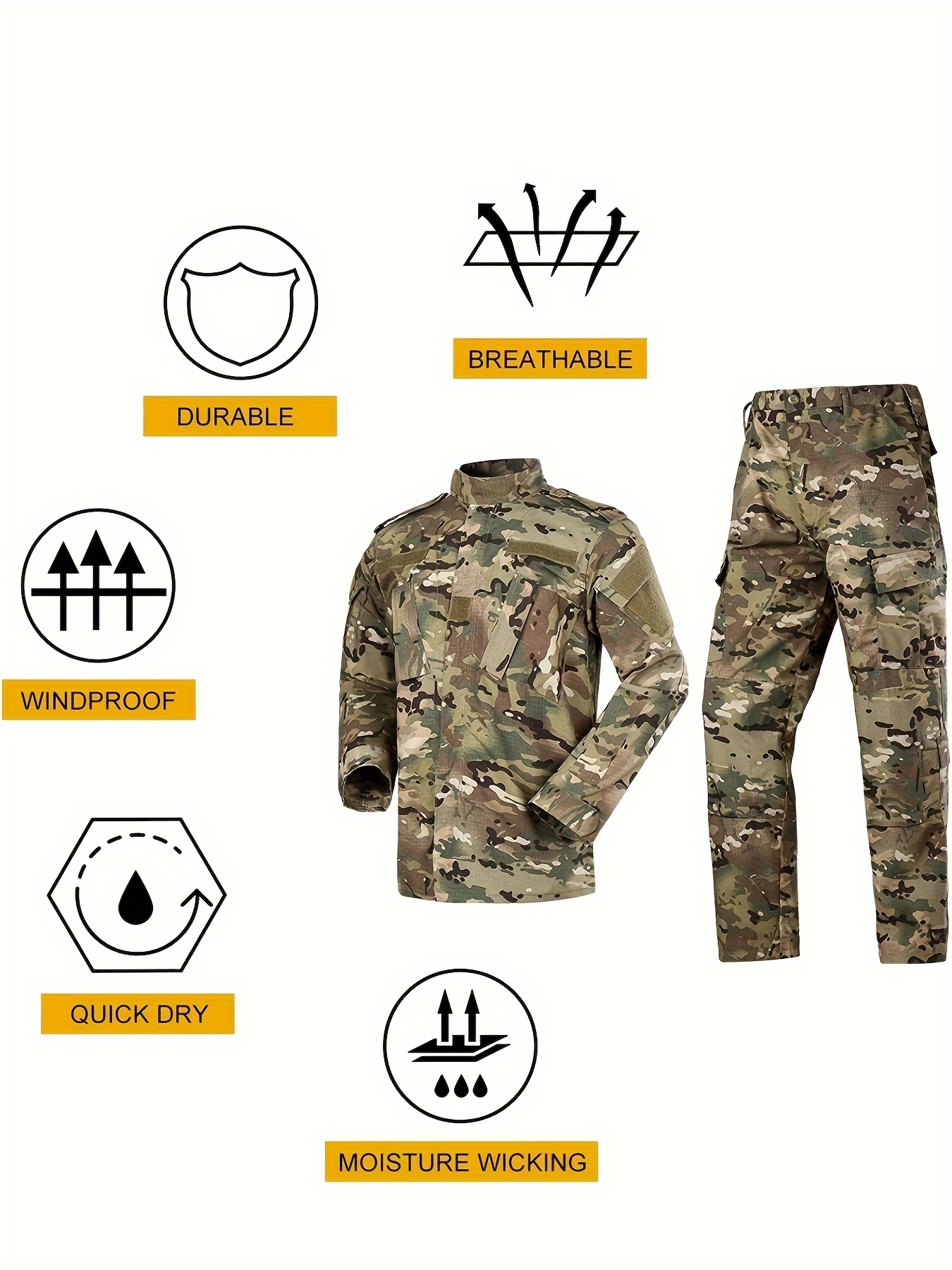 2nd Generation Camo Tactical Training Suit Set - Durable Polyester, Machine Washable, with Zippered Jacket & Cargo Pants, Ideal for Outdoor Activities in Spring/Fall