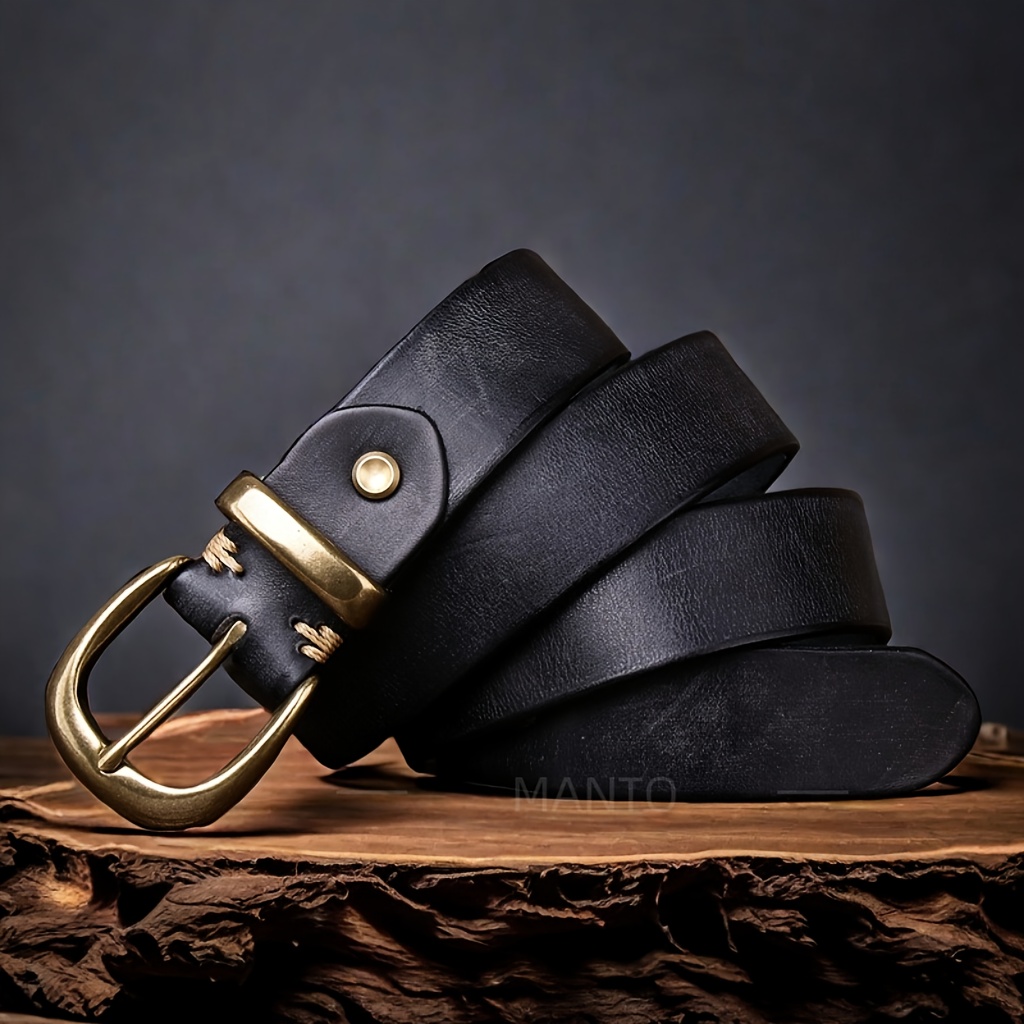Leather Belt for Men and Women, Pure Cowhide, Retro and Versatile, Denim Belt with Top Layer Cowhide, Old Copper Buckle, Trendy and Cool, Valentine's Day