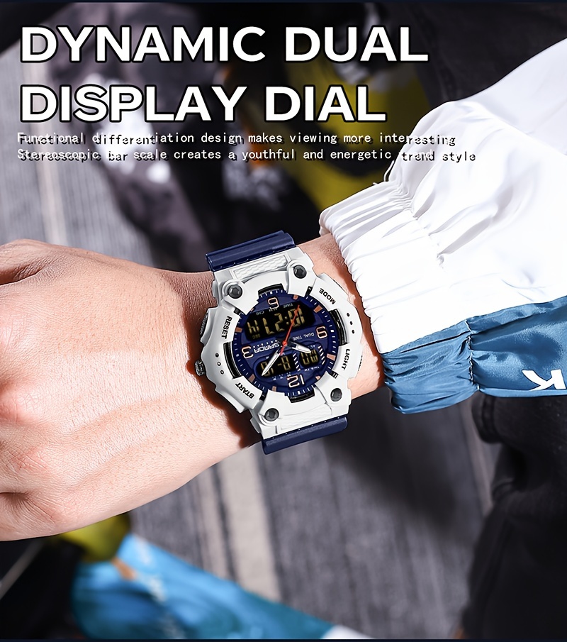 SANDA Men's Sporty Quartz Watch - Waterproof, Dual Display with Alarm, Date & Stopwatch Functions - Perfect Holiday Gift