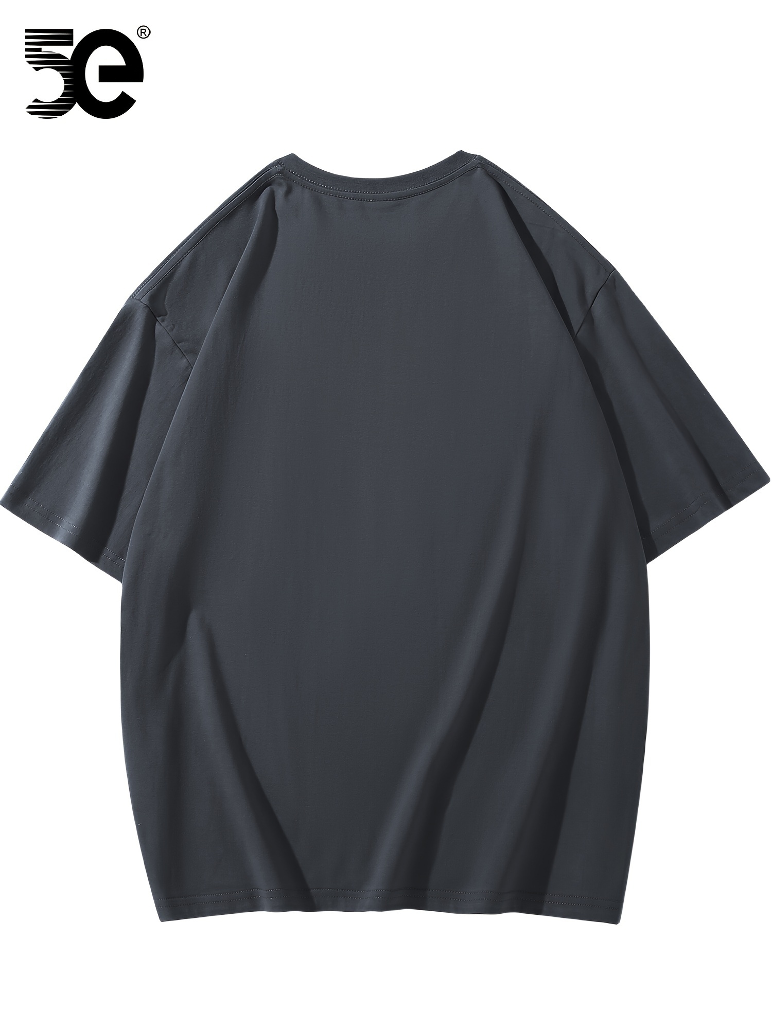 5E Men'S Casual Cotton T-Shirt, 100% Cotton Crew Neck Tee, Heavyweight Summer Short Sleeve with Motorcycle Print, Slight Stretch Loose Fit, Knit Fabric - 230gsm