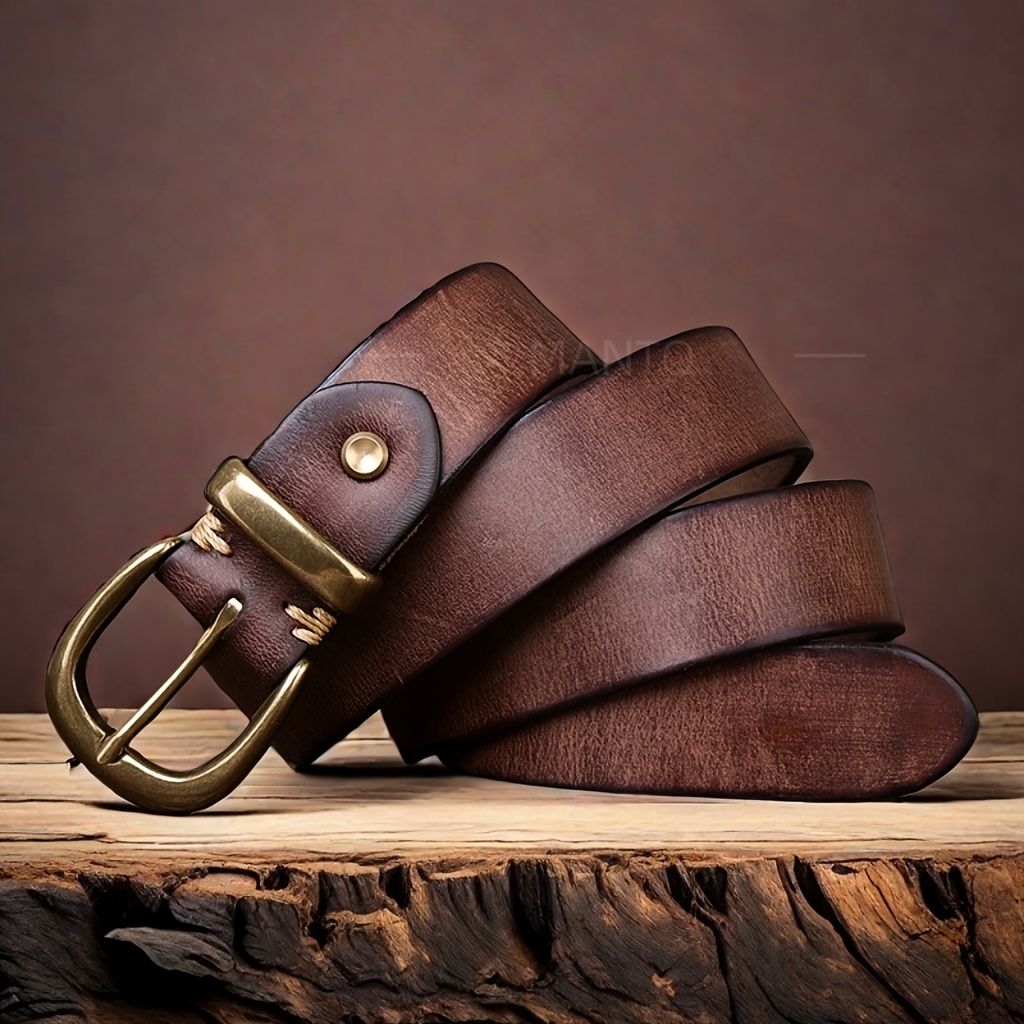 Leather Belt for Men and Women, Pure Cowhide, Retro and Versatile, Denim Belt with Top Layer Cowhide, Old Copper Buckle, Trendy and Cool, Valentine's Day