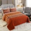 3pcs Faux Fur Print Quilted Bed Cover Set, Brown Striped Bed Cover Set