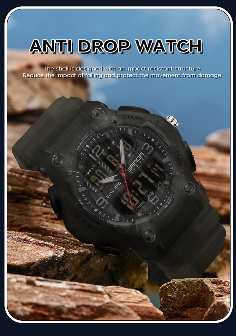 SANDA Men's Sporty Quartz Watch - Waterproof, Dual Display with Alarm, Date & Stopwatch Functions - Perfect Holiday Gift