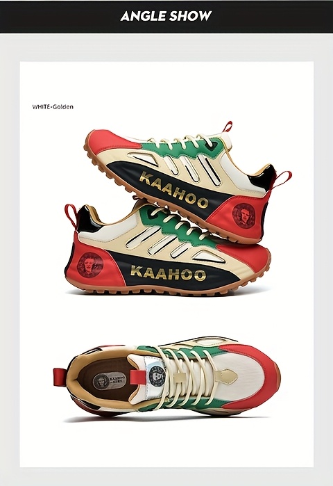 Dulshaeran KAAHOO Unisex Low-Top Casual Sneakers - Lightweight Breathable Mesh & Synthetic, Vibrant Green/Red/Beige/Black Colorway, Round Toe Comfort, Durable Rubber Sole for Spring/Summer Walking & Casual Attire