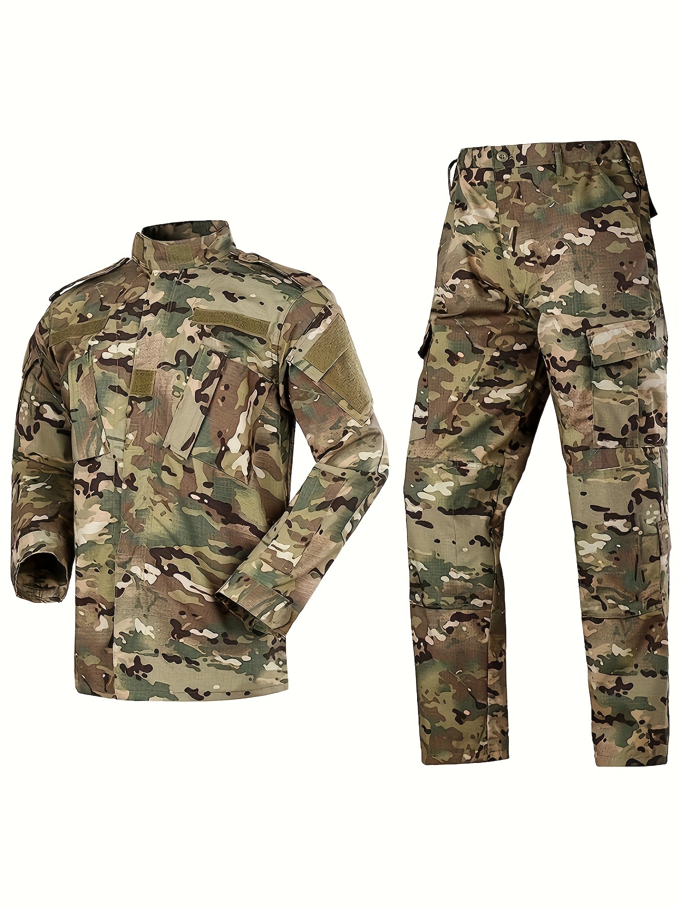 2nd Generation Camo Tactical Training Suit Set - Durable Polyester, Machine Washable, with Zippered Jacket & Cargo Pants, Ideal for Outdoor Activities in Spring/Fall