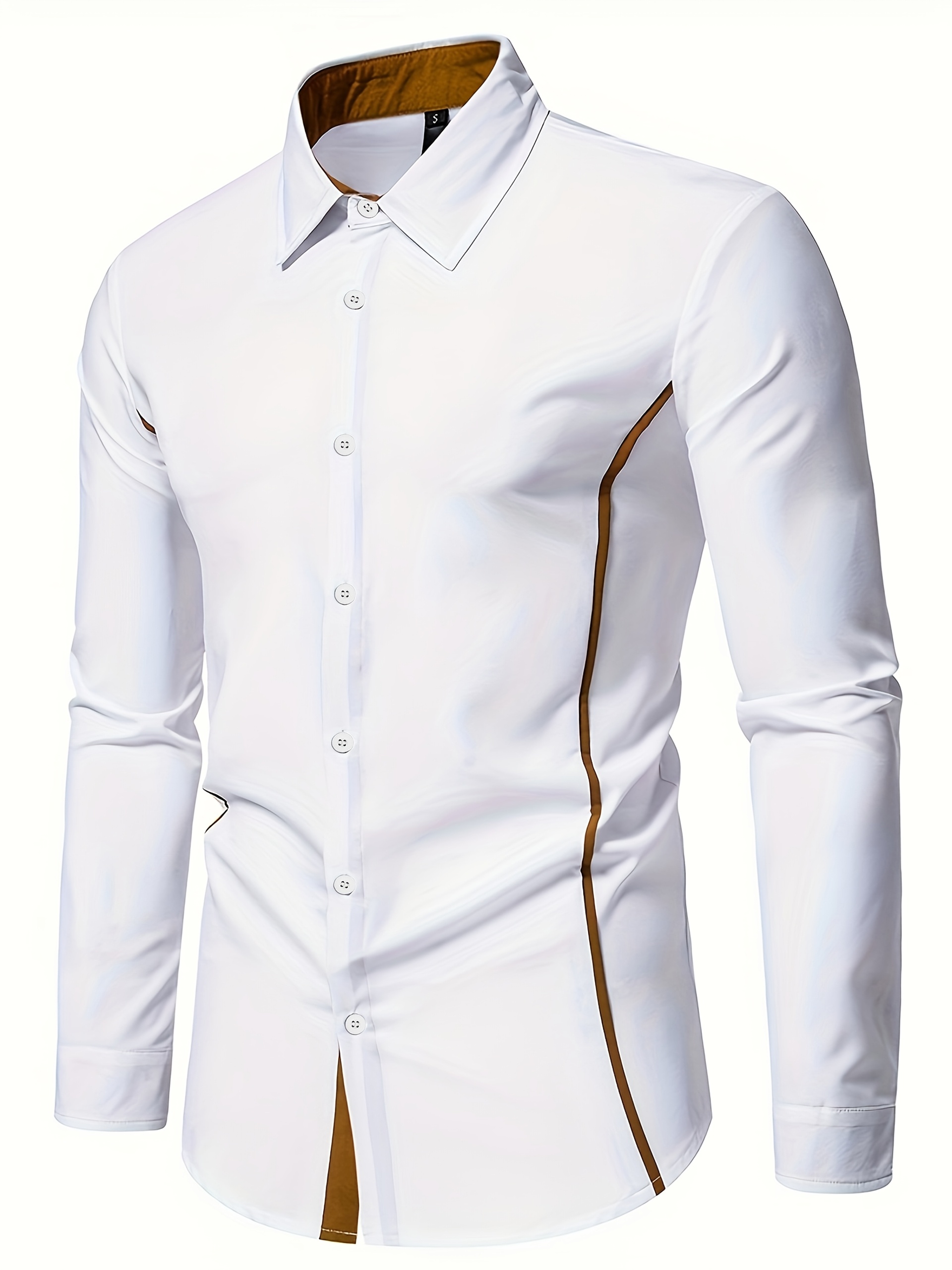 Men's casual long sleeved shirt Simple solid color Slim fit line design Color collision design Button placket Suitable for daily leisure Easter