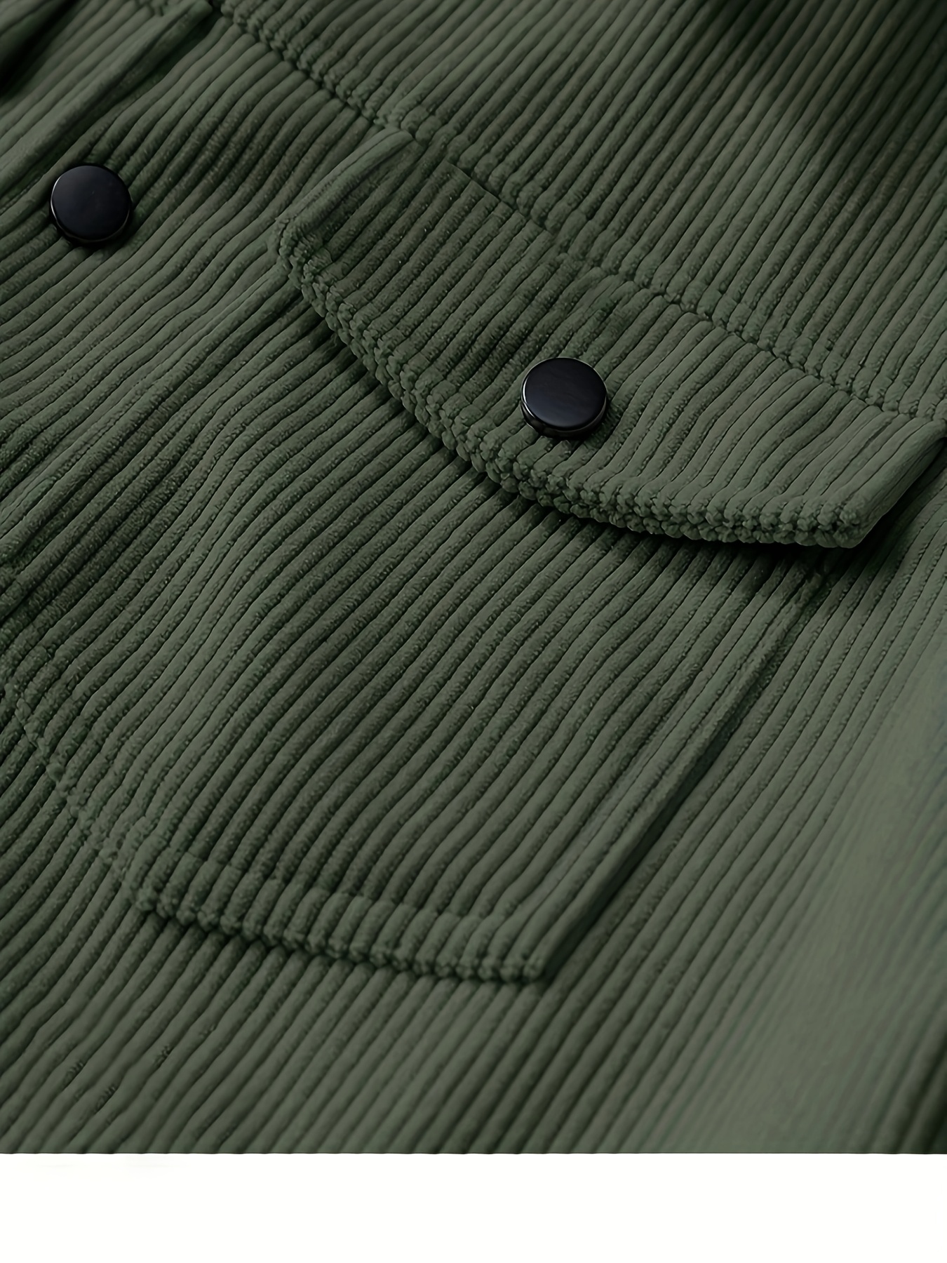 Men's Corduroy Cargo Jacket - Black, Multi-Pocket Design with Flap Pockets, Button-Up Front, Long Sleeve, Casual Style, Machine Washable, Polyester Material