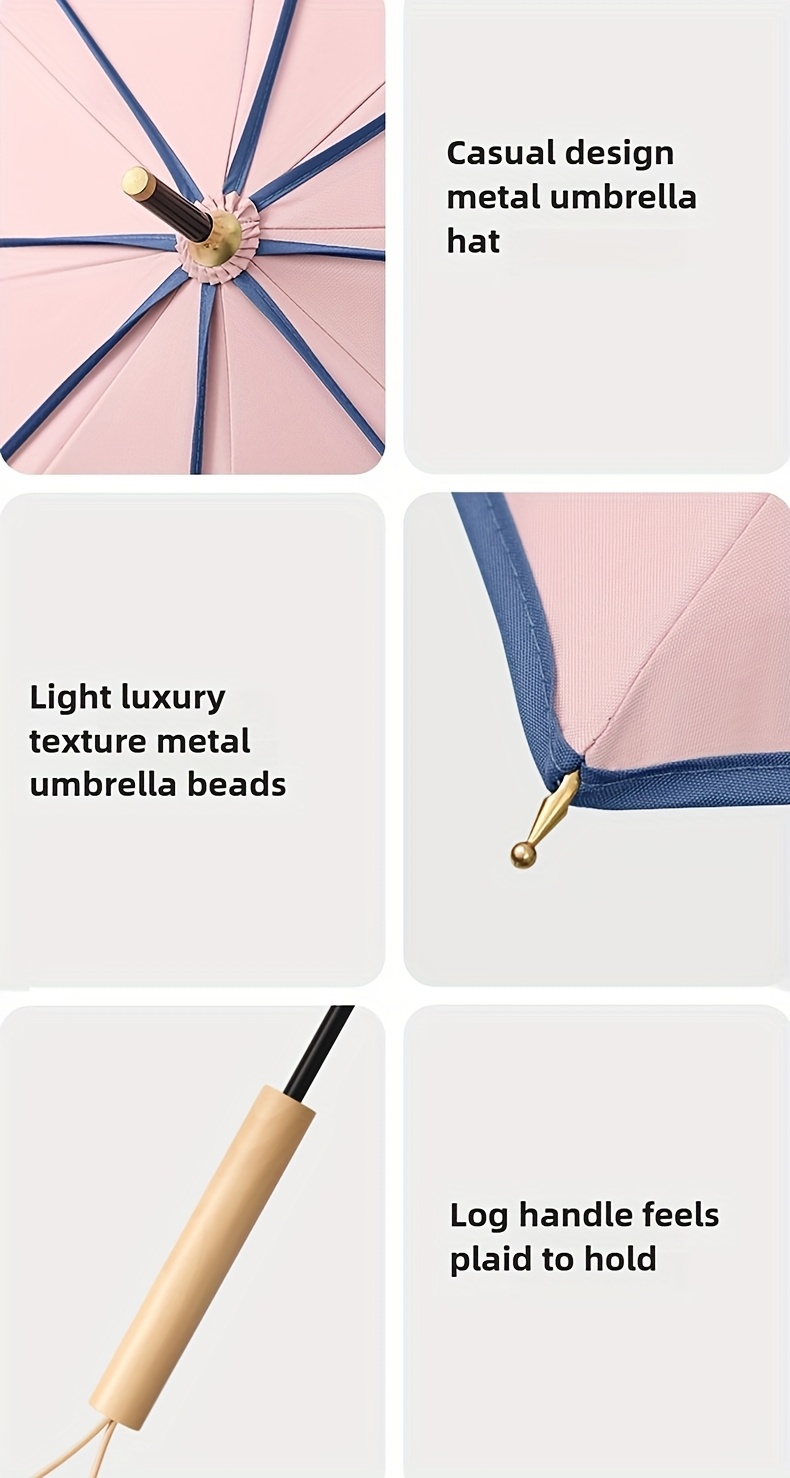 1-Pack Flower Series Petal Design Automatic Open Umbrella with Wooden Handle, 8-Rib High Quality UV Protection Sun/Shade Umbrella, Beige & Pink Fashionable Compact Umbrella for Women & Men, Rainy Day Accessory, Stylish Wooden Handle, High Quality Fabric