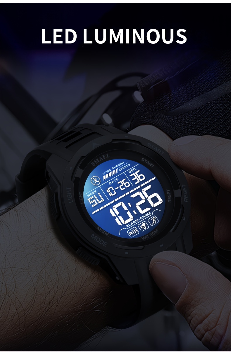 Men's Watch LED Luminous Outdoor Sports 1968.5inch Tactical Military Digital Watch Shockproof Alarm Clock