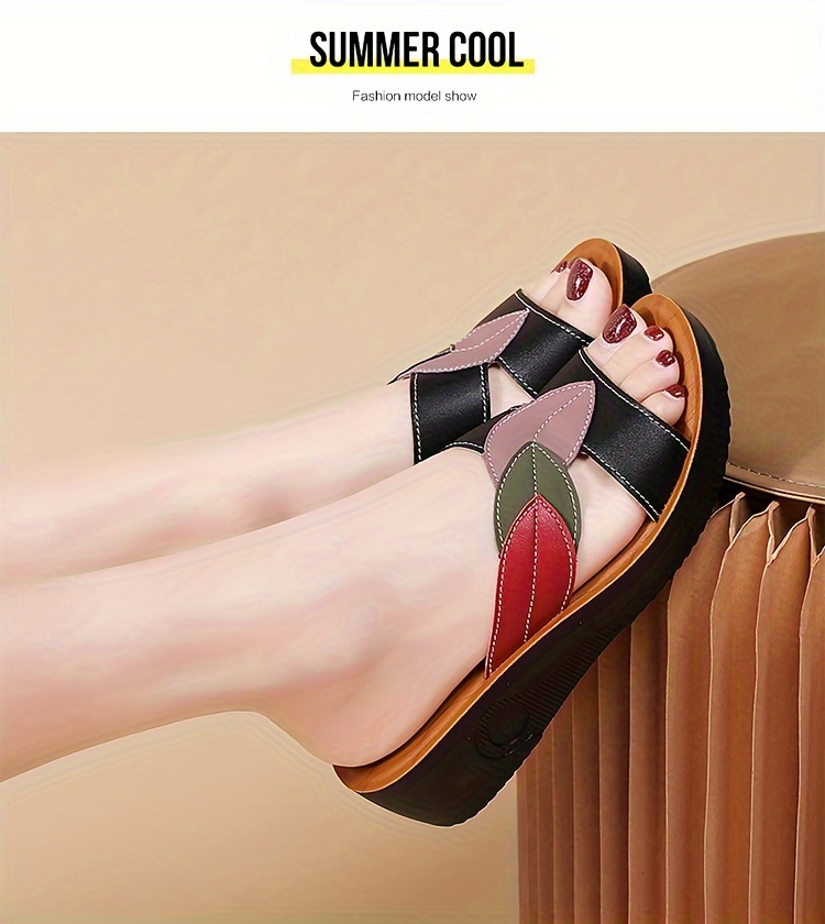 Women's Summer Mary Jane Slip-On Sandals - Thick Non-Slip Sole, Breathable Faux Cover Upper & PU Cushioned Insole - Casual Comfortable Footwear for Beach, Shopping, Errands, Casual Footwear | Playful Design | Synthetic Cover Sandals