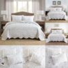 White Golden Thread Advanced Quilt Cover Bedding 3pcs Set Light Double Bed Cover 3pcs Flower Pattern Bedspread Set Summer Cool Quilt(1*Bedspread+2*Pillowcase Without Filler)Soft Breathable And Comfortable Bedding Set for Bedroom