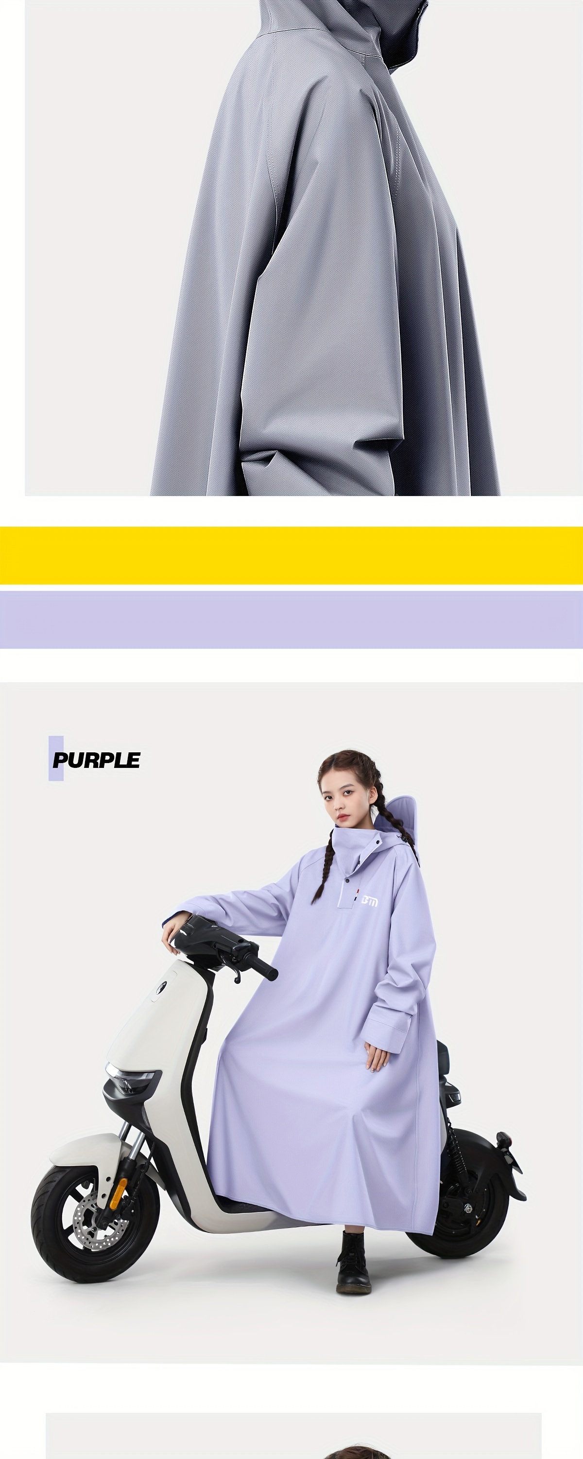 BM Fashion Handsome Polyester Raincoat with Sleeves, Unisex Full-Length Motorbike Poncho, Water-Resistant Rain Cape for Adults, Elastic Cuffs, Extended Sleeves - Khaki A58