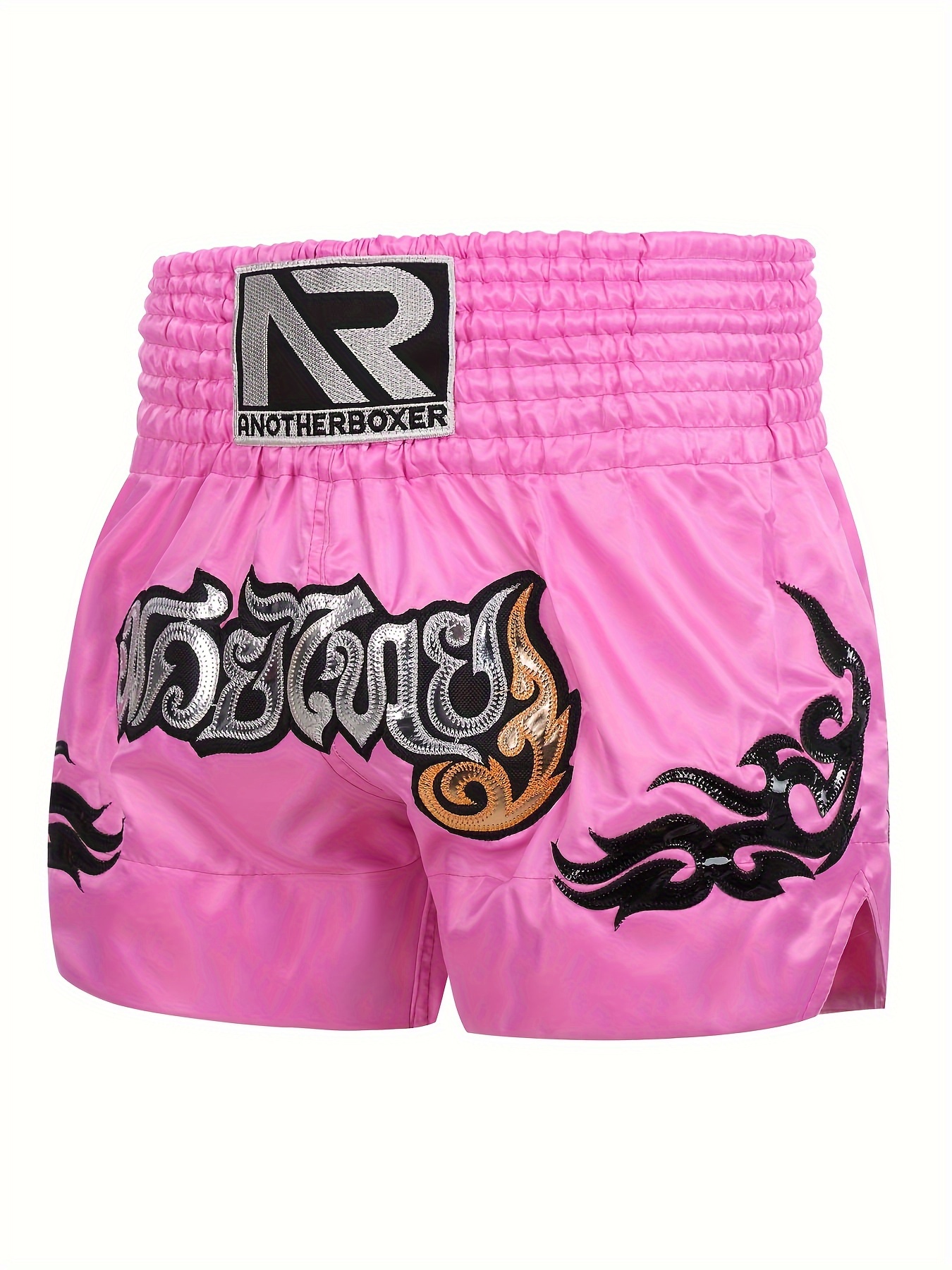 Muay Thai & MMA Fight Shorts - Golden Floral Design, Durable Polyester, Non-Stretch Fabric for Boxing, Combat Sports Training & Competition - Black