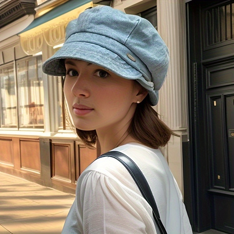 Korean Fashion Face-Revealing Cowboy Eight-point Beret for Women, Summer Thin Style, Versatile Retro Washed Cloud Hat, Painter Hat