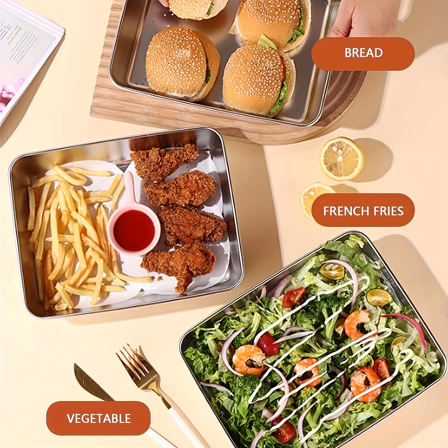 6pcs/set Large Stainless Steel Square Food Storage Containers with Transparent Lids - Leak Proof, Stackable, Perfect for Meat, Fruits, and Vegetables - Ideal Kitchen Organizer for Home and Outdoor Use