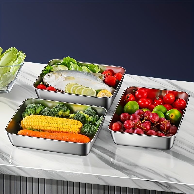 6pcs/set Large Stainless Steel Square Food Storage Containers with Transparent Lids - Leak Proof, Stackable, Perfect for Meat, Fruits, and Vegetables - Ideal Kitchen Organizer for Home and Outdoor Use