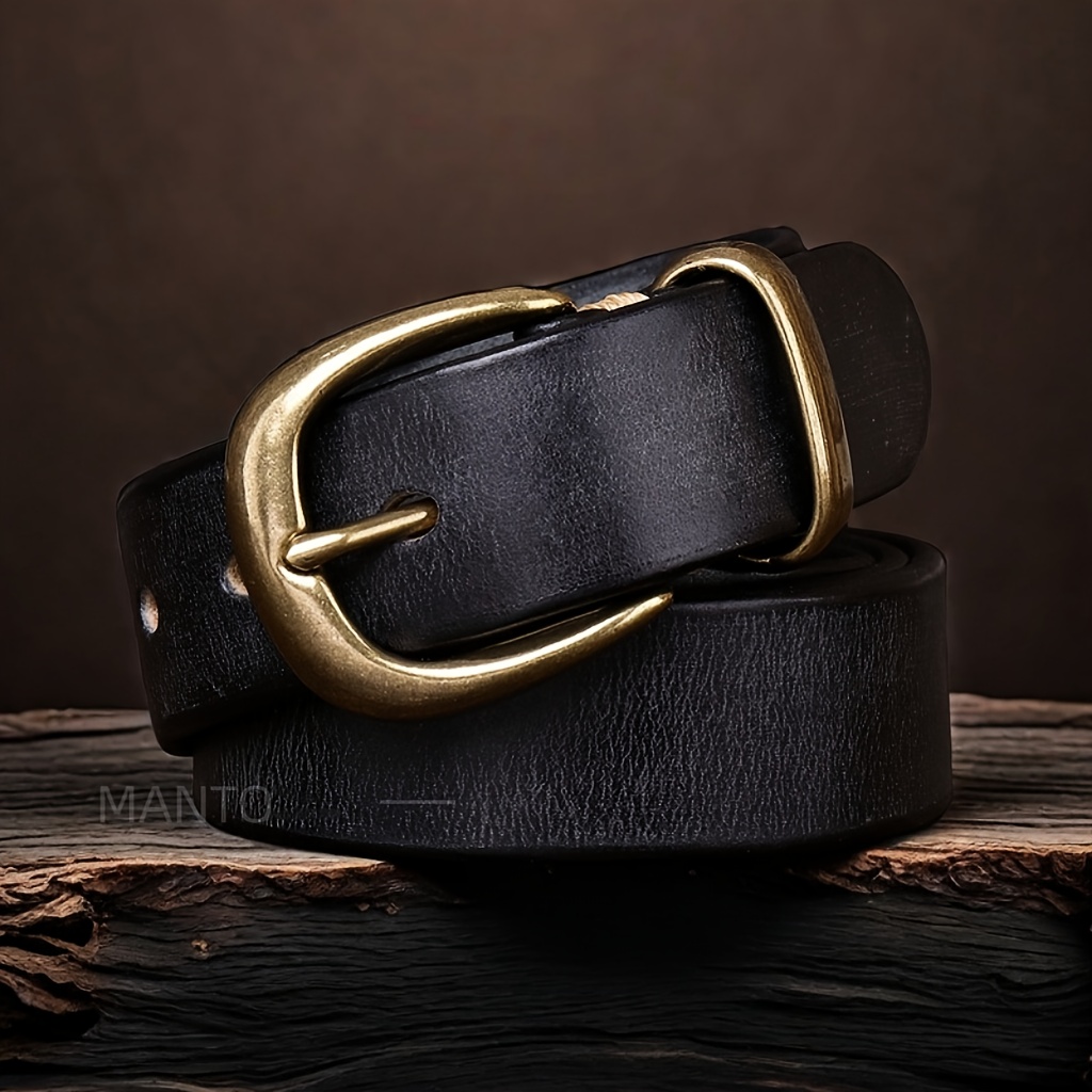 Leather Belt for Men and Women, Pure Cowhide, Retro and Versatile, Denim Belt with Top Layer Cowhide, Old Copper Buckle, Trendy and Cool, Valentine's Day