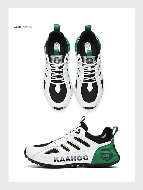 Dulshaeran KAAHOO Unisex Low-Top Casual Sneakers - Lightweight Breathable Mesh & Synthetic, Vibrant Green/Red/Beige/Black Colorway, Round Toe Comfort, Durable Rubber Sole for Spring/Summer Walking & Casual Attire