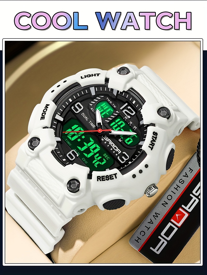 SANDA Men's Sporty Quartz Watch - Waterproof, Dual Display with Alarm, Date & Stopwatch Functions - Perfect Holiday Gift