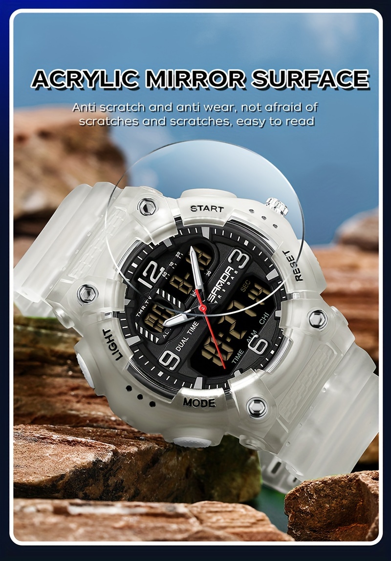SANDA Men's Sporty Quartz Watch - Waterproof, Dual Display with Alarm, Date & Stopwatch Functions - Perfect Holiday Gift
