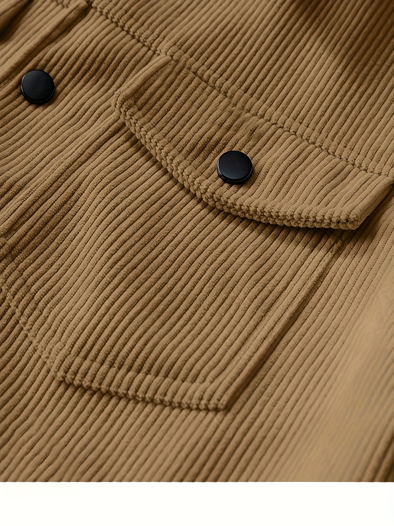 Men's Corduroy Cargo Jacket - Black, Multi-Pocket Design with Flap Pockets, Button-Up Front, Long Sleeve, Casual Style, Machine Washable, Polyester Material