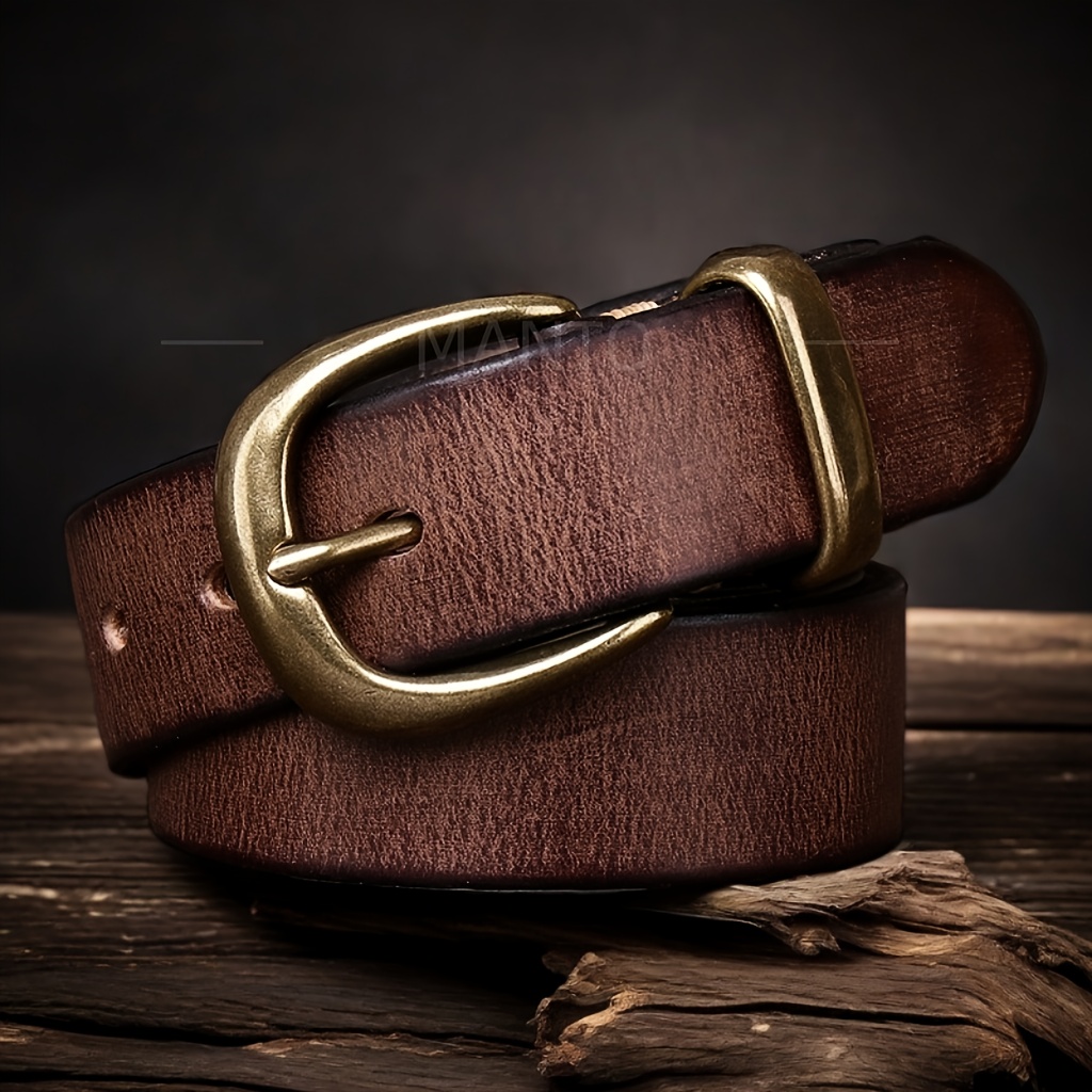 Leather Belt for Men and Women, Pure Cowhide, Retro and Versatile, Denim Belt with Top Layer Cowhide, Old Copper Buckle, Trendy and Cool, Valentine's Day
