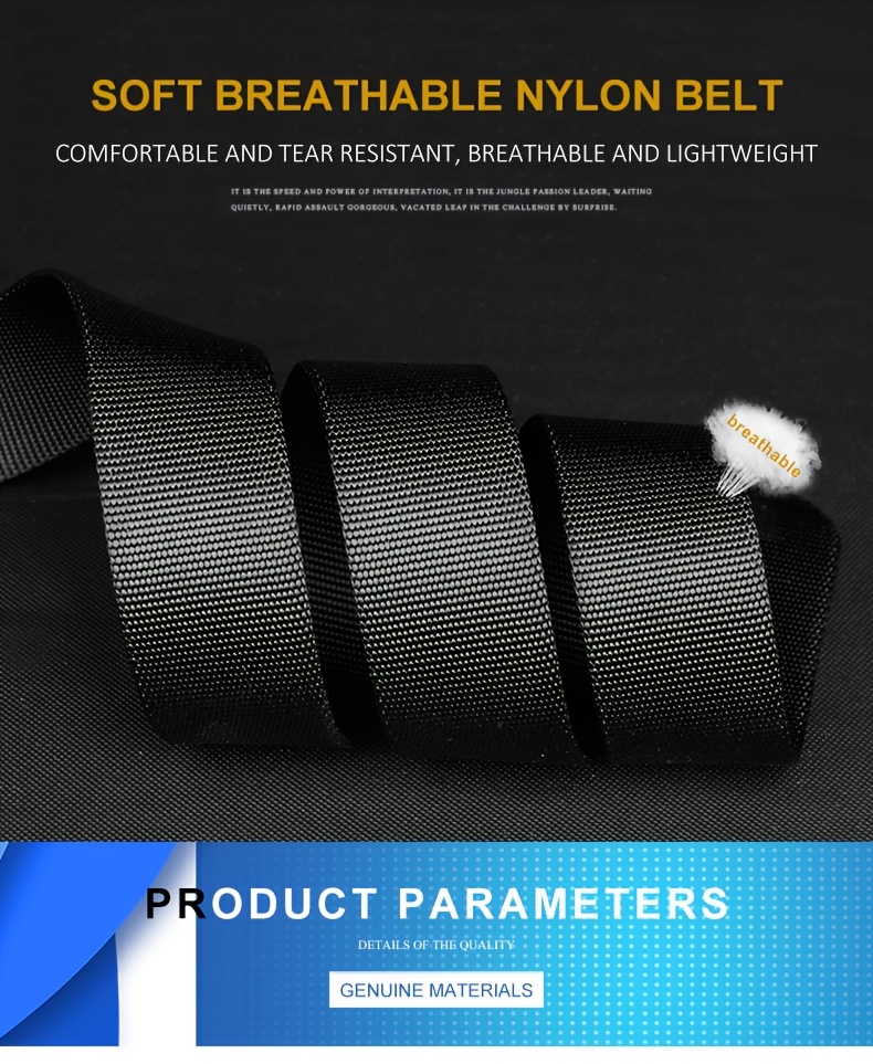 Durable Nylon Tactical Belt for Men, Quick Release Buckle, Elastic Outdoor Training Canvas Waistband, Black