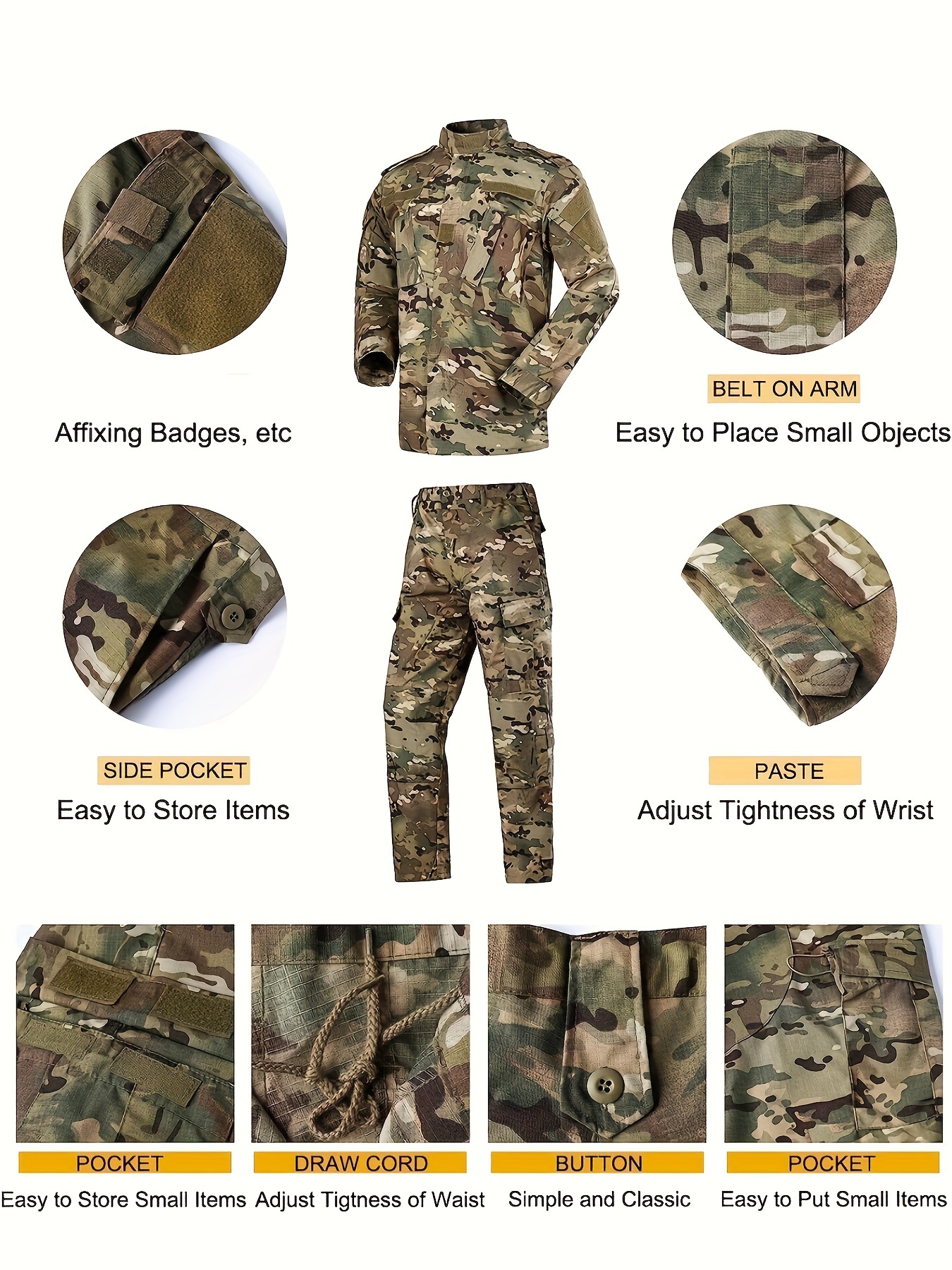 2nd Generation Camo Tactical Training Suit Set - Durable Polyester, Machine Washable, with Zippered Jacket & Cargo Pants, Ideal for Outdoor Activities in Spring/Fall