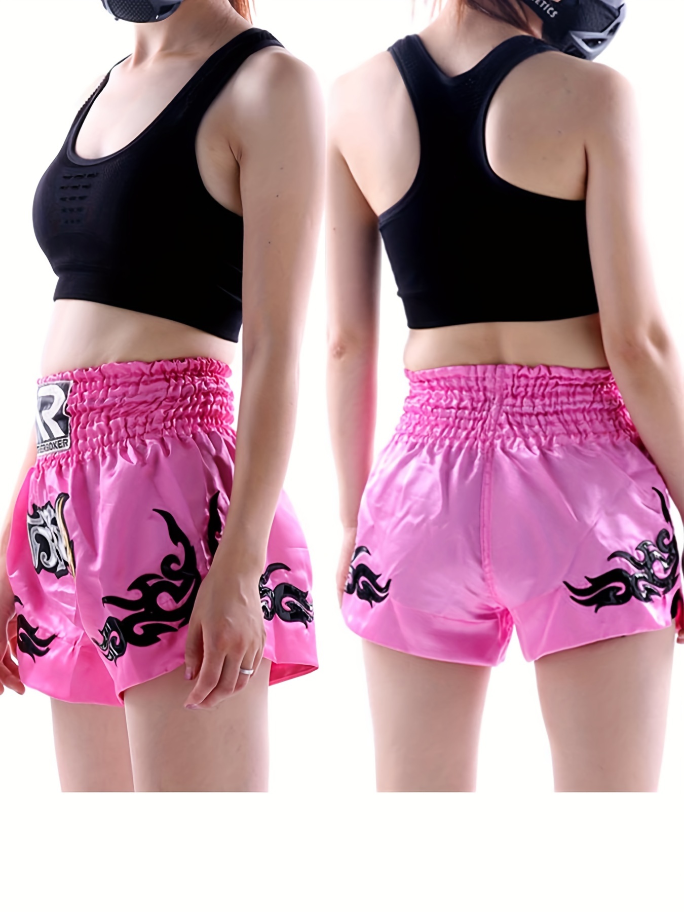 Muay Thai & MMA Fight Shorts - Golden Floral Design, Durable Polyester, Non-Stretch Fabric for Boxing, Combat Sports Training & Competition - Black