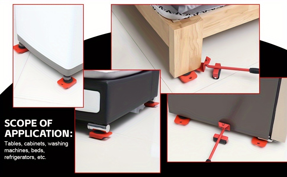 5pcs Heavy-Duty Furniture Moving System, Carbon Steel, Uncharged, No Battery Required, with Lifter Tool Set for Hardware Moving Tools