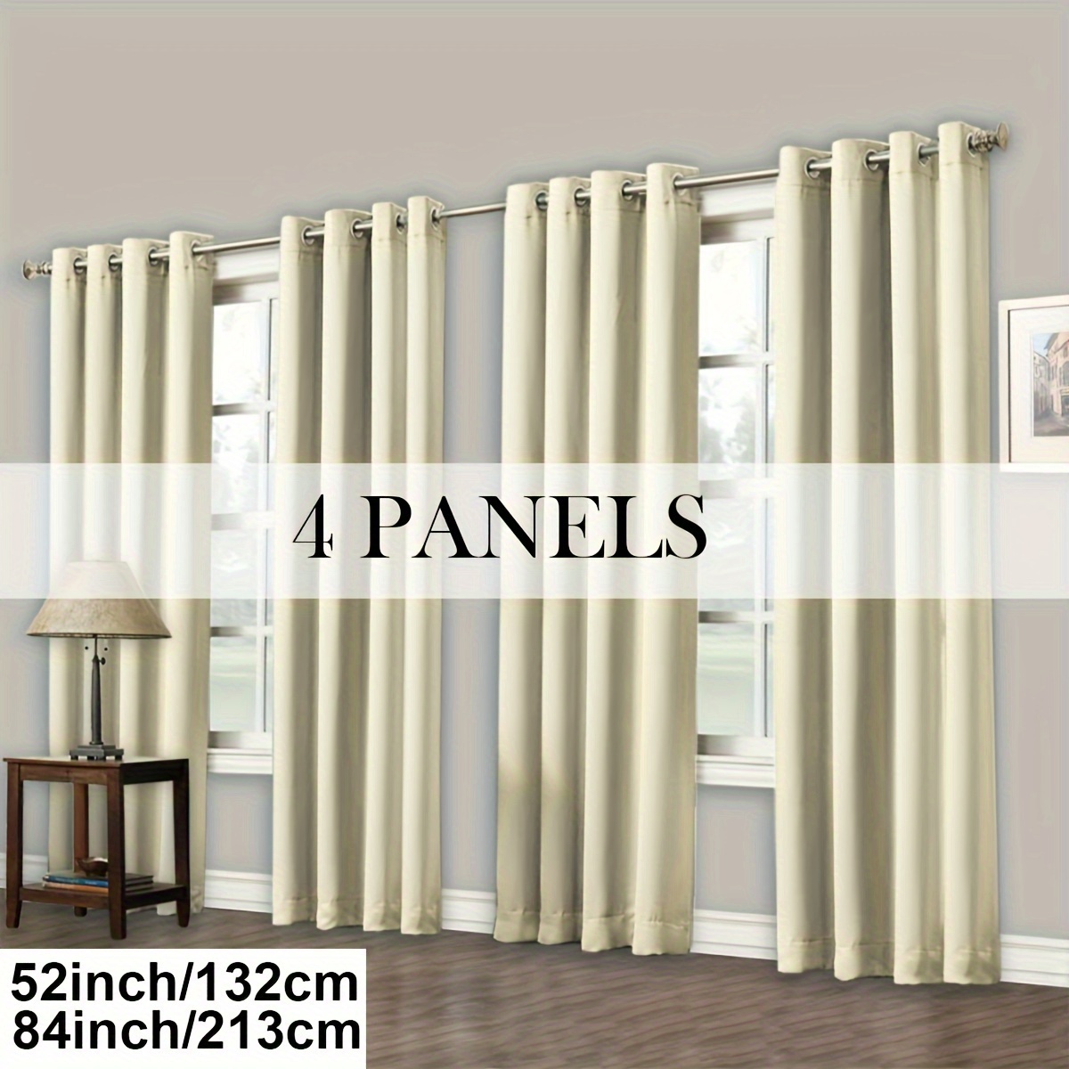 4pcs, Minimalist Blackout Curtains, Covered with Film and Rope Ring, Darkening and Sun Protection Curtains for Bedroom, Study, Living Room, Dining Room, a Set of 4 Panels