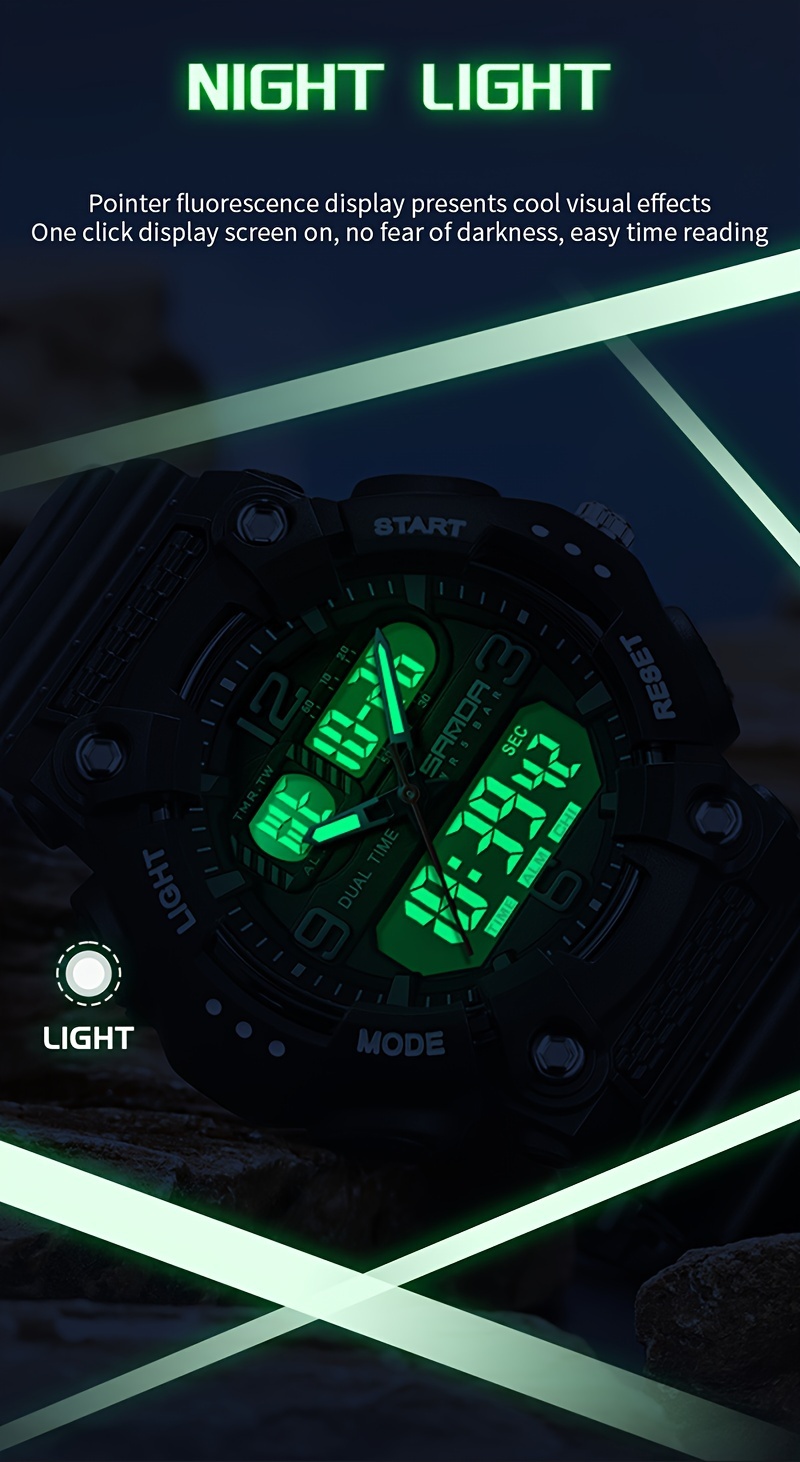 SANDA Men's Sporty Quartz Watch - Waterproof, Dual Display with Alarm, Date & Stopwatch Functions - Perfect Holiday Gift