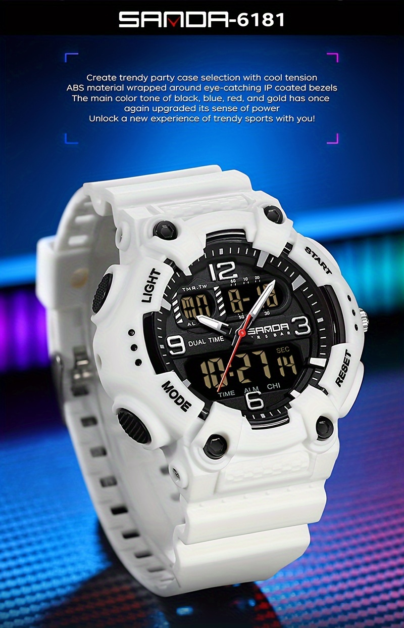 SANDA Men's Sporty Quartz Watch - Waterproof, Dual Display with Alarm, Date & Stopwatch Functions - Perfect Holiday Gift