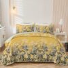 3pcs Bohemian Style Yellow Floral Bedspread Set - Soft, Comfortable Polyester, All-Season, Includes 1 Bed Cover & 2 Pillowcases, Machine Washable, Elegant Bedroom Decor