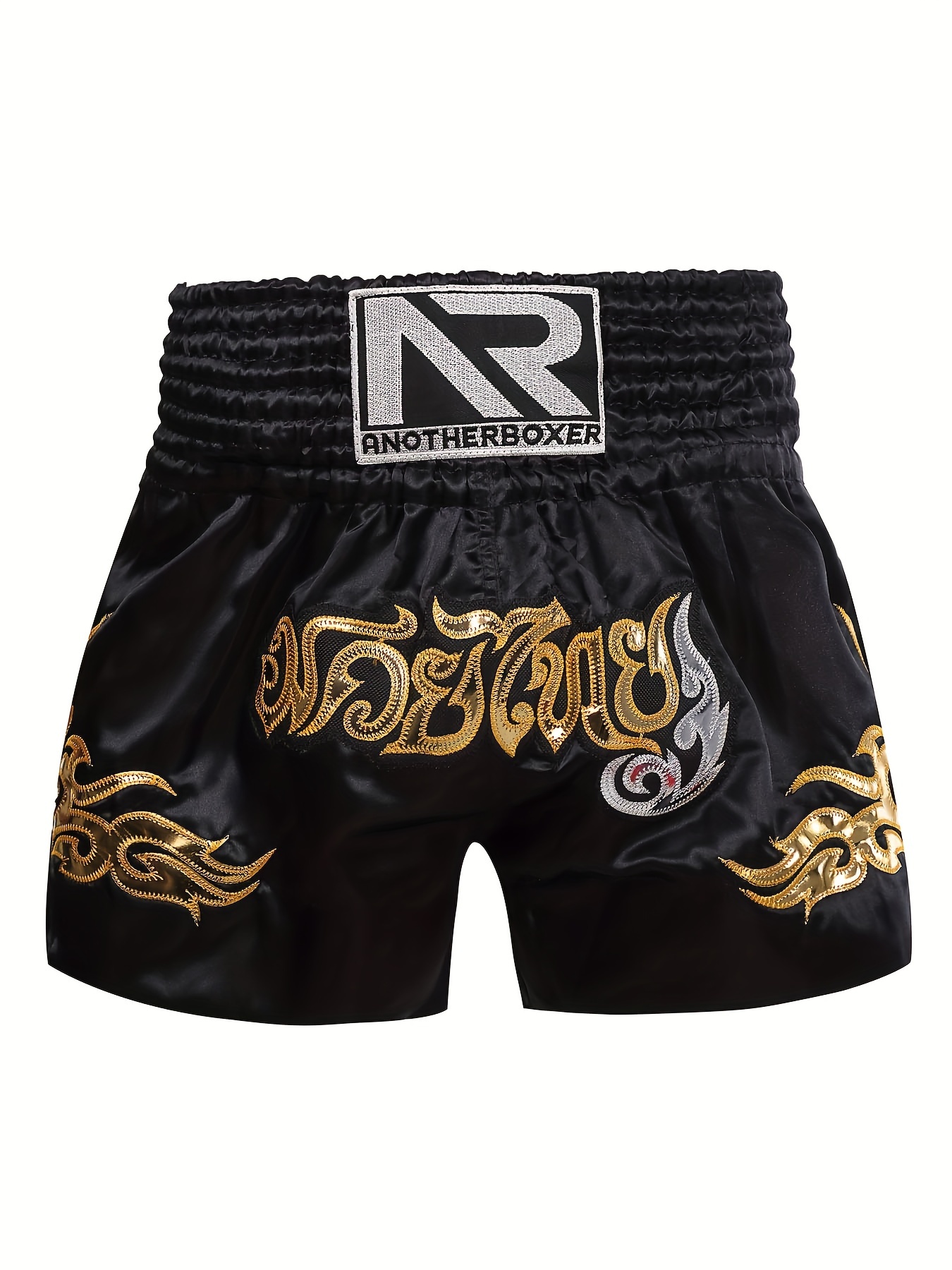 Muay Thai & MMA Fight Shorts - Golden Floral Design, Durable Polyester, Non-Stretch Fabric for Boxing, Combat Sports Training & Competition - Black
