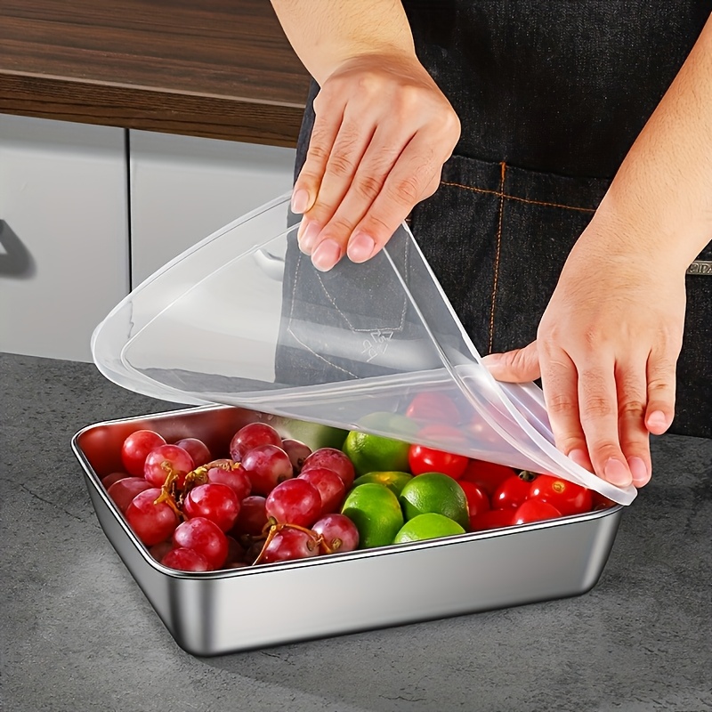 6pcs/set Large Stainless Steel Square Food Storage Containers with Transparent Lids - Leak Proof, Stackable, Perfect for Meat, Fruits, and Vegetables - Ideal Kitchen Organizer for Home and Outdoor Use
