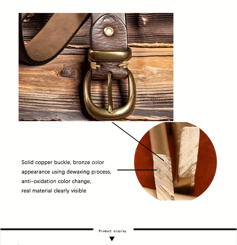 Leather Belt for Men and Women, Pure Cowhide, Retro and Versatile, Denim Belt with Top Layer Cowhide, Old Copper Buckle, Trendy and Cool, Valentine's Day